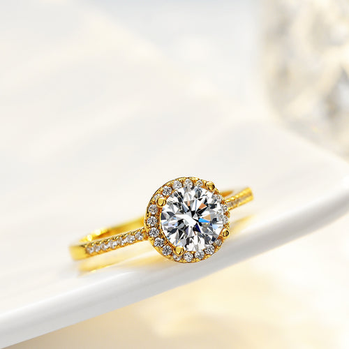 Halo Moissanite Ring – 18K Gold Vermeil