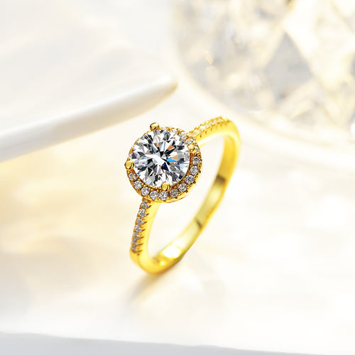 Halo Moissanite Ring – 18K Gold Vermeil