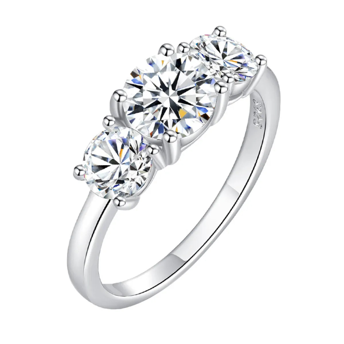 Three Stone Moissanite Ring – 925 Sterling Silver