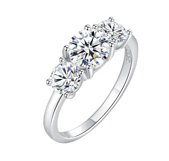 Three Stone Moissanite Ring – 925 Sterling Silver
