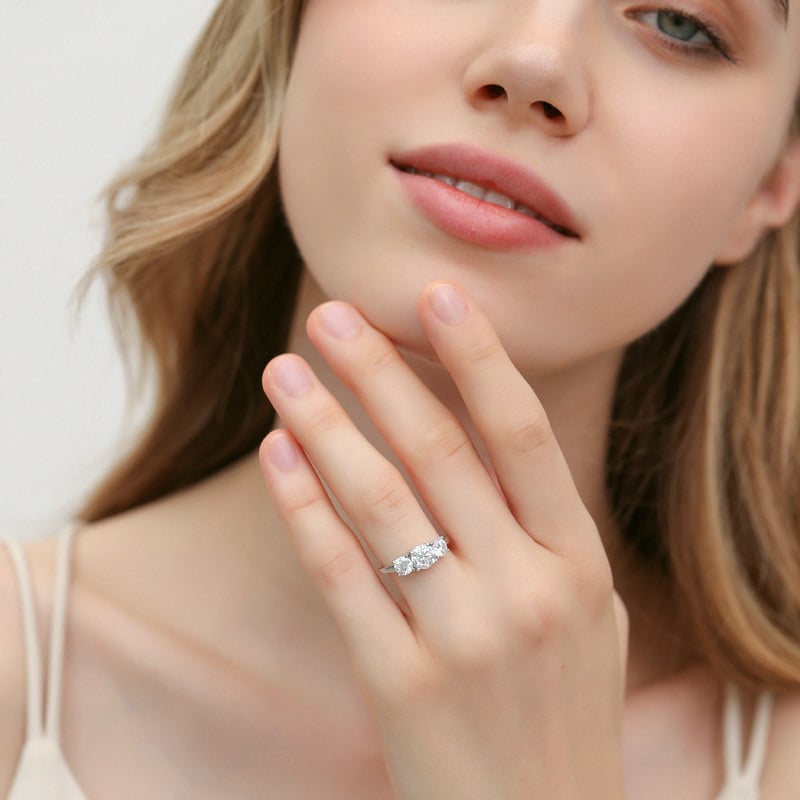 Three Stone Moissanite Ring – 925 Sterling Silver
