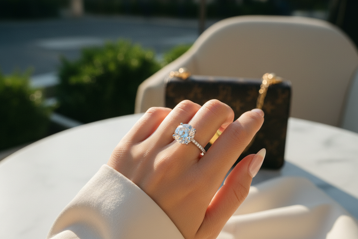 Lifestyle shot of moissanite ring
